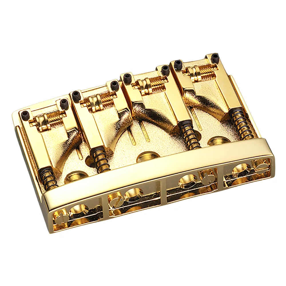 Schaller 3D-4 Gold 4-String Bass Bridge with Roller Saddles, Height & Intonation Adjustment, Uncoated Brass Saddles, Complete with Screws & Allen Key