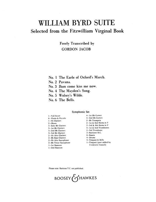 William Byrd Suite Concert Band  Set Score/Parts
