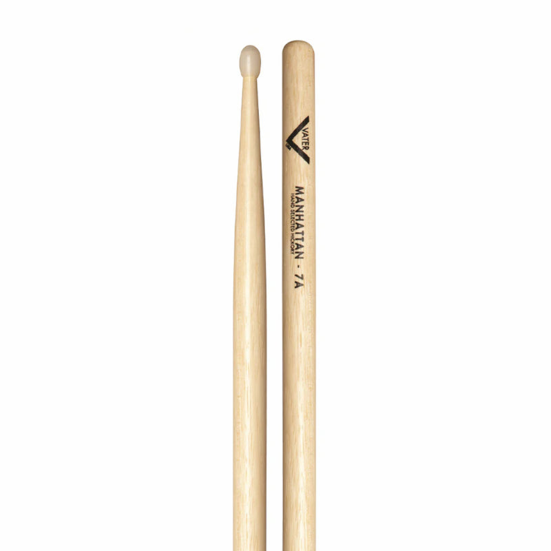 Vater Nude Series 7A Drumsticks with Nylon Tip - Longer Length, No Lacquer Finish, Small Round Tip for Cymbal Work