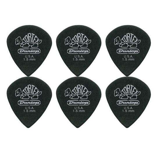 6 x Jim Dunlop Tortex Jazz 3 Pitch Black 1.50mm Guitar Picks III Free Post