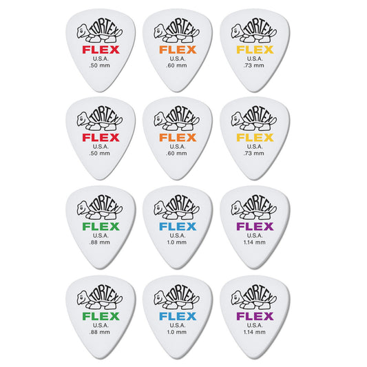 12 x Jim Dunlop Tortex Flex Standard Picks Mixed Sampler Pack Two of Each Gauge