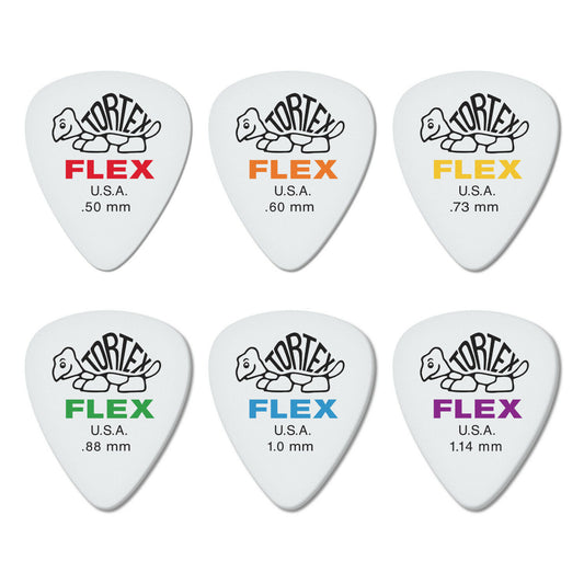 6 x Jim Dunlop Tortex Flex Standard Picks - Sampler Pack One of Each Gauge