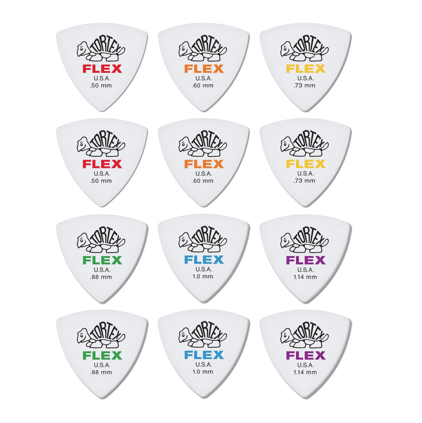12 x Jim Dunlop Tortex Flex Triangle Picks Mixed Sampler Pack Two of Each Gauge
