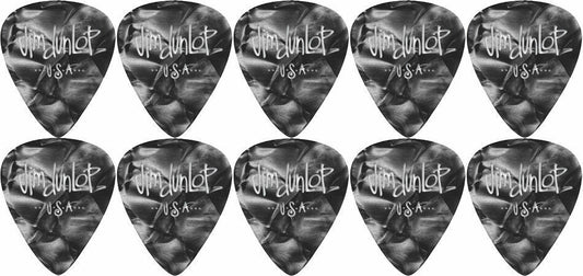 10 x Jim Dunlop Genuine Celluloid Black Pearloid Heavy Gauge Guitar Picks *NEW*