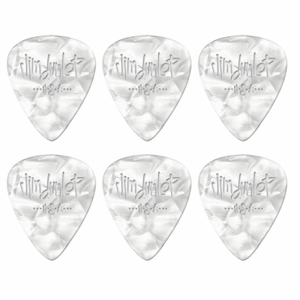6 x Jim Dunlop Genuine Celluloid White Pearloid Heavy Gauge Guitar Picks