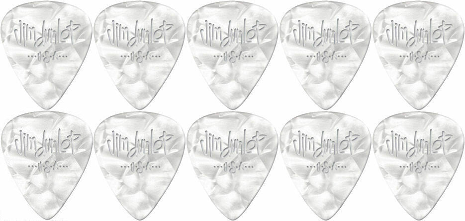 10 x Jim Dunlop Genuine Celluloid White Pearloid Thin Gauge Guitar Picks *NEW*
