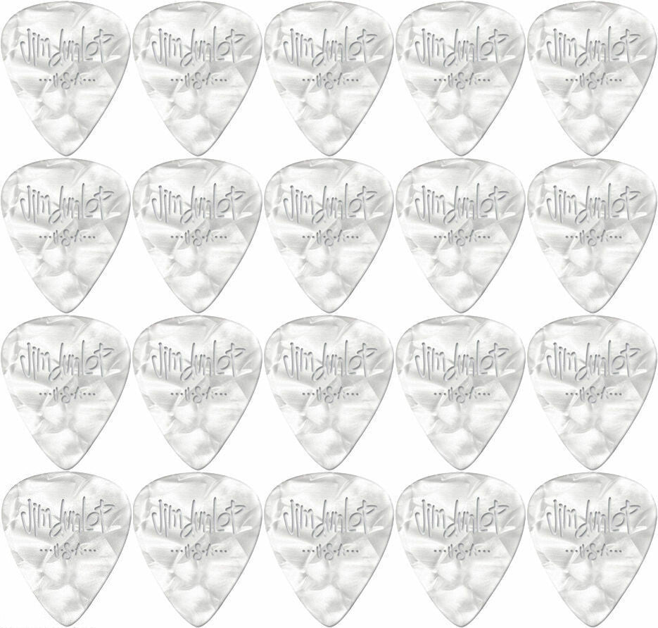 20 x Jim Dunlop Genuine Celluloid White Pearloid Thin Gauge Guitar Picks *NEW*