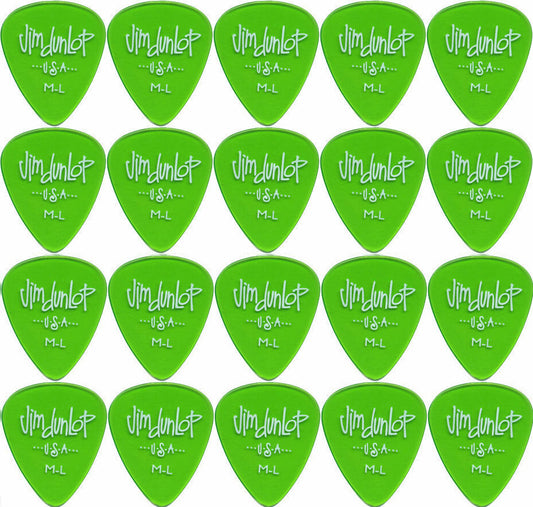 20 x Jim Dunlop Gels Green Medium Light Gauge Guitar Picks USA Bulk Pack