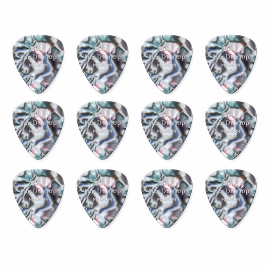 12 x Jim Dunlop Genuine Celluloid Abalone Medium Gauge Guitar Picks *NEW*