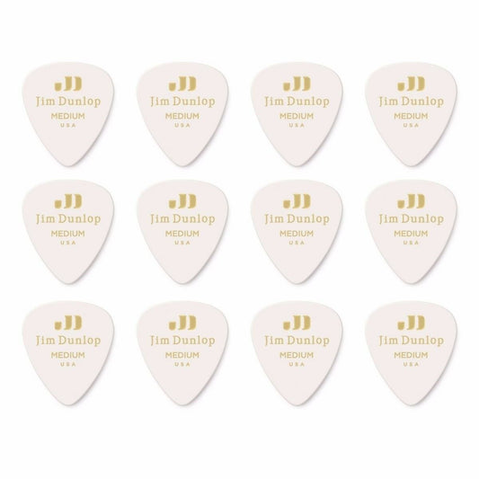 12 x Jim Dunlop Genuine Celluloid White Classic Medium Gauge Guitar Picks *NEW*