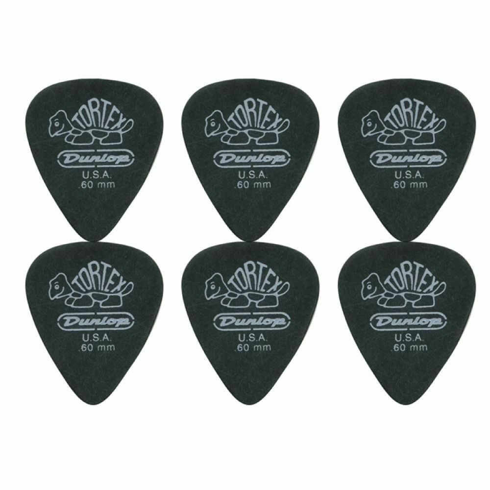 6 x Jim Dunlop Tortex Pitch Black .60MM Guitar Picks 488R Free Shipping