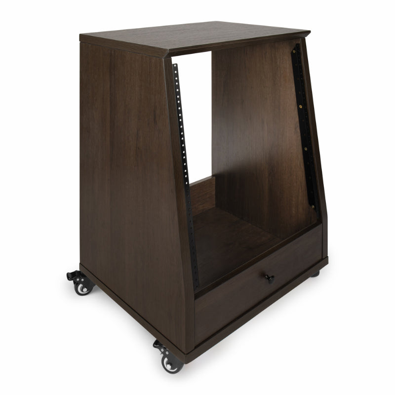 Gator GFW-ELITESTUDIORK12-BRN 12U Angled Studio Rack with Locking Casters - Dark Walnut Brown Finish — view 3