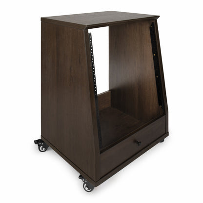 Gator GFW-ELITESTUDIORK12-BRN 12U Angled Studio Rack with Locking Casters - Dark Walnut Brown Finish — view 3
