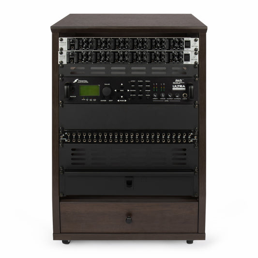 Gator Elite Furniture Series 12U Angled Studio Rack with Locking Casters - Dark Walnut Brown Finish
