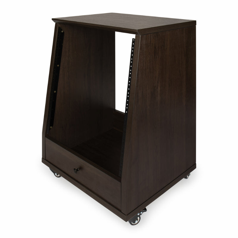 Gator GFW-ELITESTUDIORK12-BRN 12U Angled Studio Rack with Locking Casters - Dark Walnut Brown Finish — view 4