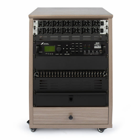 Gator Elite Furniture Series 12U Angled Studio Rack with Locking Casters - Driftwood Grey