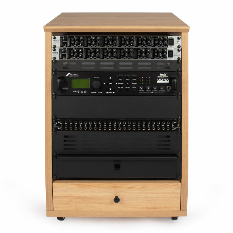 Gator GFW-ELITESTUDIORK12-MPL 12U Angled Studio Rack with Locking Casters - Natural Maple Finish
