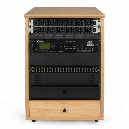Gator GFW-ELITESTUDIORK12-MPL 12U Angled Studio Rack with Locking Casters - Natural Maple Finish