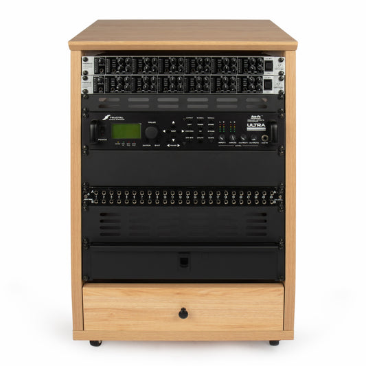 Gator GFW-ELITESTUDIORK12-MPL 12U Angled Studio Rack with Locking Casters - Natural Maple Finish