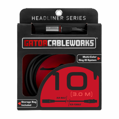 Gator Headliner Series 10ft XLR Male to XLR Female Microphone Cable