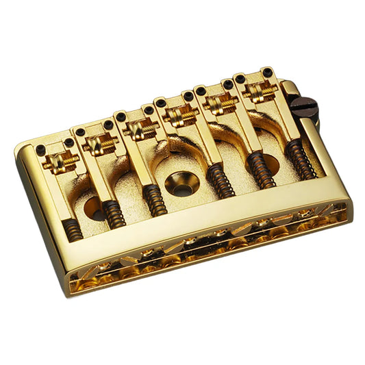 Schaller 3D-6 Gold Guitar Bridge - Adjustable Height, Intonation & String Spacing, Roller Saddles, Pure Sound Brass, Not Suitable for Left-Handed Mode
