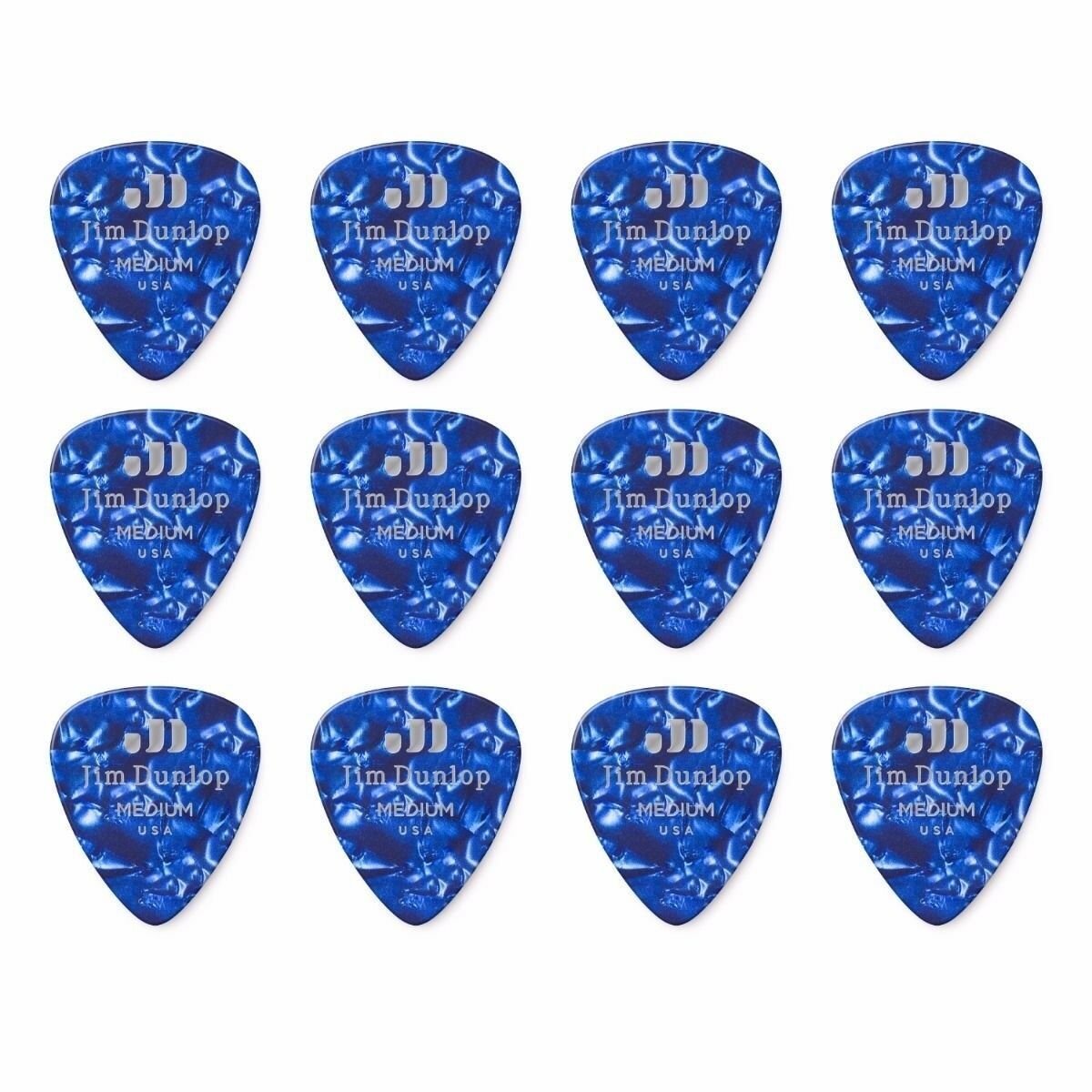 12 x Jim Dunlop Genuine Celluloid Blue Pearloid Medium Gauge Guitar Picks *NEW*