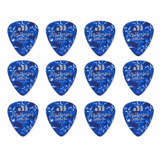 12 x Jim Dunlop Genuine Celluloid Blue Pearloid Medium Gauge Guitar Picks *NEW*