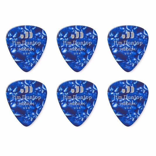6 x Jim Dunlop Genuine Celluloid Blue Pearloid Medium Gauge Guitar Picks *NEW*