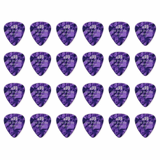 24 x Jim Dunlop Genuine Celluloid Purple Pearloid Medium Guitar Picks *NEW*
