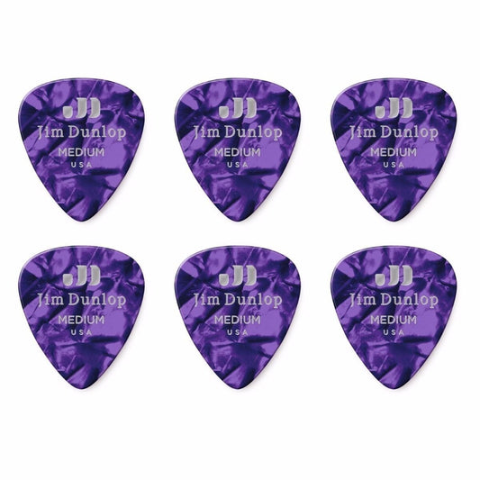 6 x Jim Dunlop Genuine Celluloid Purple Pearloid Medium Gauge Guitar Picks *NEW*