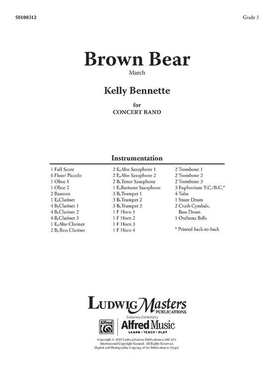 Brown Bear by Kelly Bennette - Concert Band Sheet Music, Grade 3, 3:00 minutes — view 2