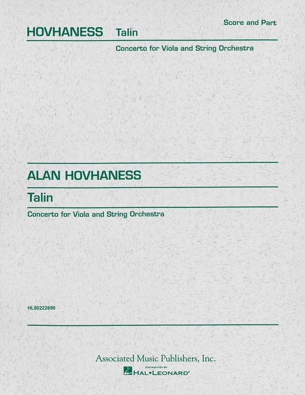 Hovhaness - Talin Concerto Op 93 Viola/Piano (Softcover Book)