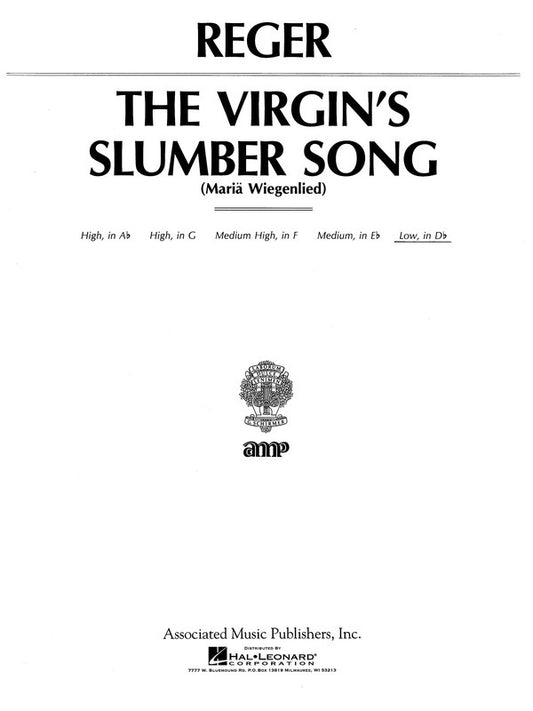 Reger - Virgins Slumber Song Low Voice D Flat