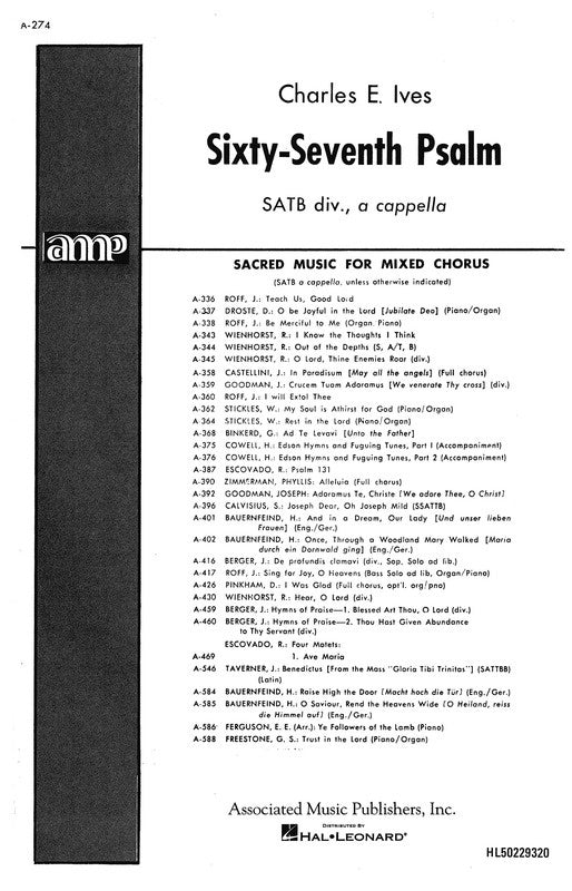 Ives - Psalm 67 SATB Divisi A Cappella