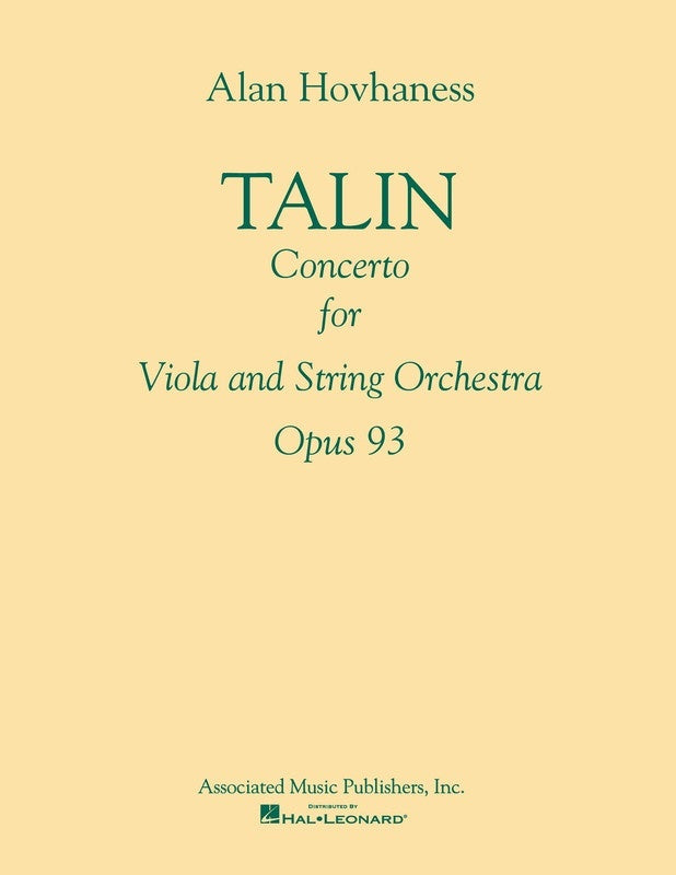 Hovhaness - Talin Concerto Op 93 Viola/So Score/Parts