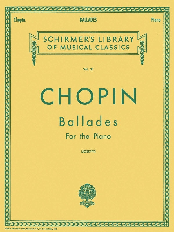 Chopin - Ballades For Piano Ed Joseffy (Softcover Book)