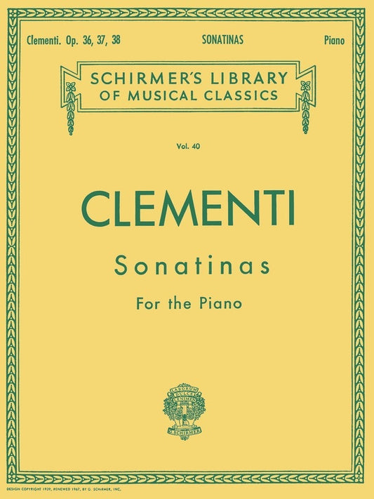 Clementi - 12 Sonatinas Op. 36, 37, 38 for Piano Solo, 72 Pages, Published by G. Schirmer