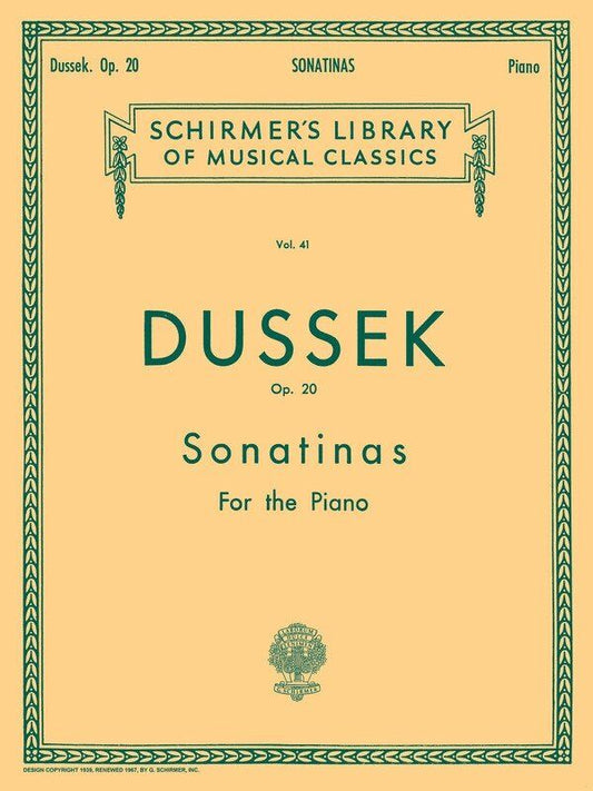 DUSSEK - 6 Sonatinas Op. 20 for Piano Solo, 40 Pages, Publisher: G. Schirmer, Inc.