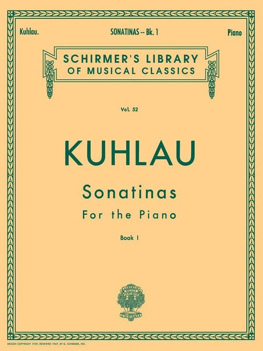 Kuhlao - Sonatinas Book 1 for Piano, Op. 20, 55, 59, 76 Pages, Schirmer's Library of Musical Classics