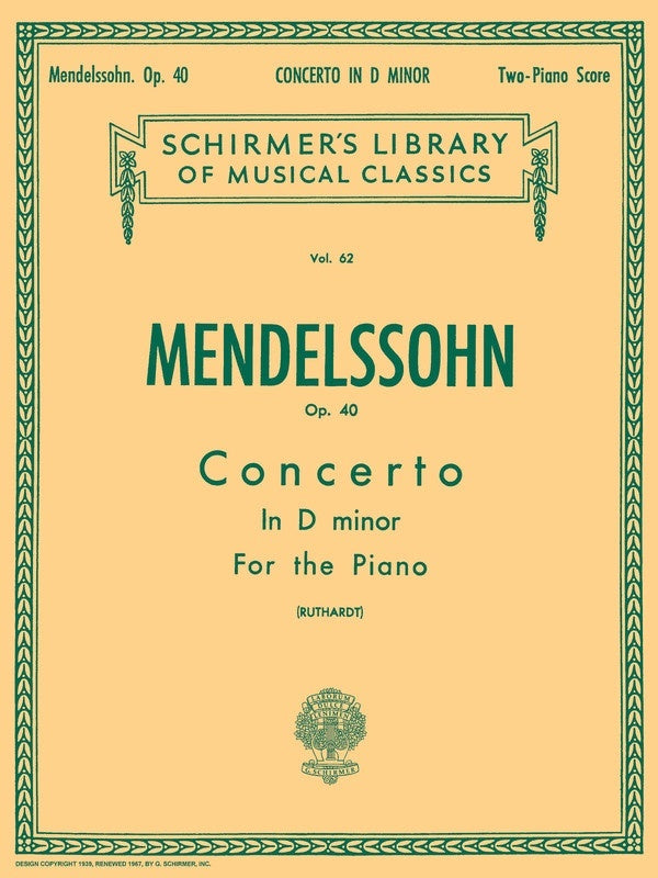 Schirmer - Mendelssohn - Concerto No 2 D Min Op 40 2P4H