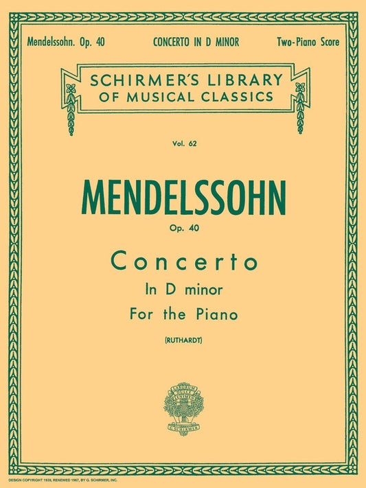 Schirmer - Mendelssohn - Concerto No 2 D Min Op 40 2P4H