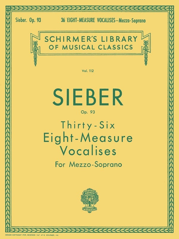 Schirmer - Sieber - 36 Vocalises Op 93 Mezzo-Soprano