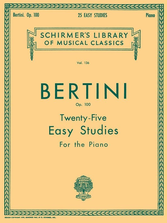 Bertini - 25 Easy Studies Op 100 For Piano (Softcover Book)