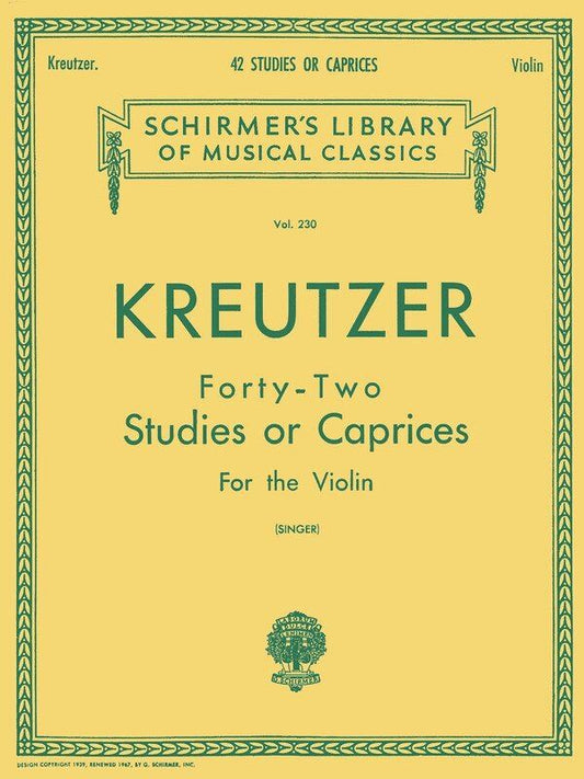 Kreutzer 42 Studies or Caprices for Violin, Edited by Singer, G. Schirmer, 72 Pages