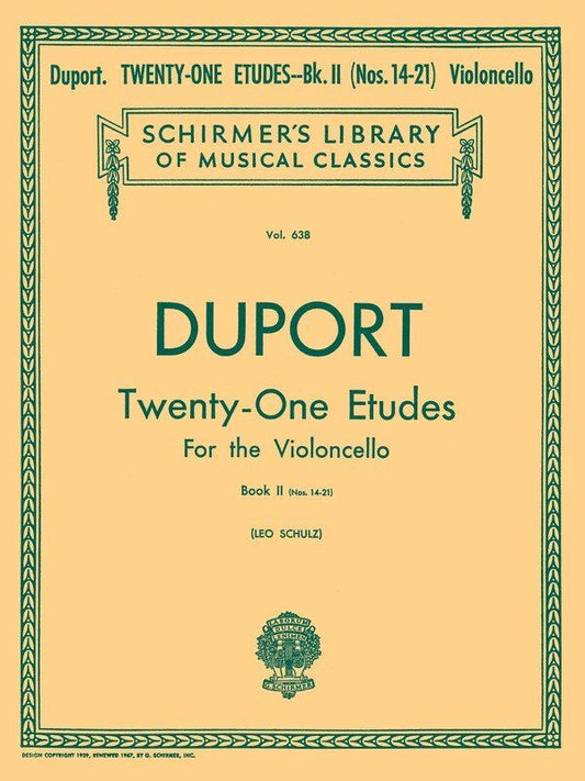 Duport 21 Etudes Book 2 for Cello, Publisher: G. Schirmer, Inc., 28 Pages