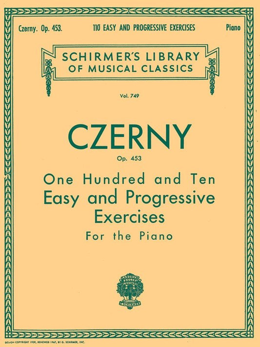 Czerny 110 Easy Progressive Exercises Op. 453 for Piano - 92 Pages