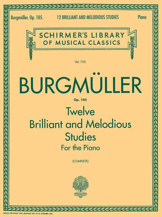 Burgmüller 12 Studies Op. 105 for Piano - G. Schirmer, Inc. - 36 Pages - Schirmer Library of Classics