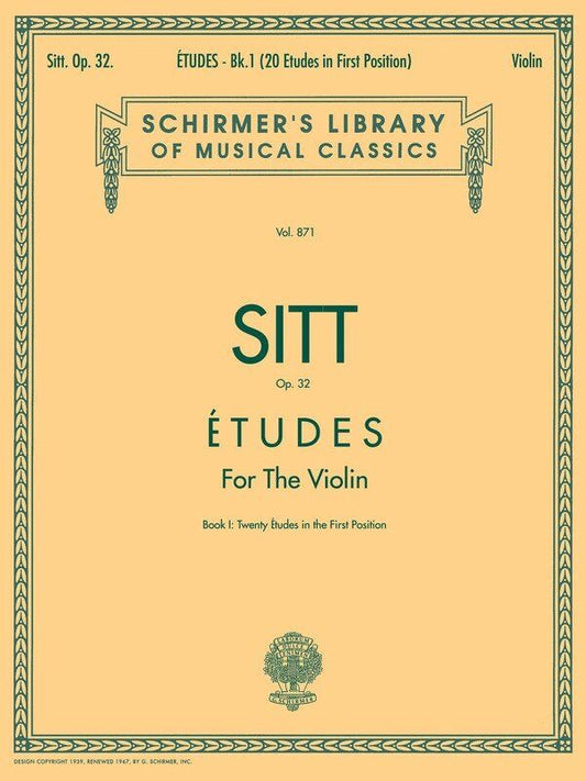 SITT Etudes Op 32 Book 1 for Unaccompanied Violin by G. Schirmer, 20 Pages