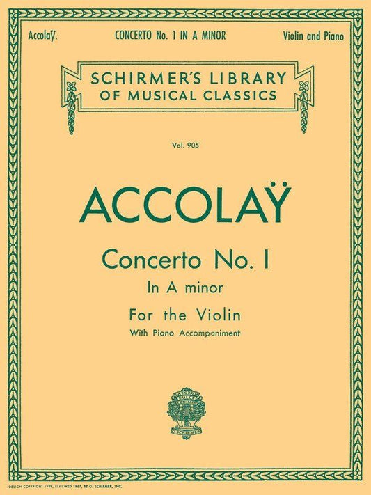Accolay Concerto No 1 in A Minor for Violin and Piano, G. Schirmer, 16 Pages