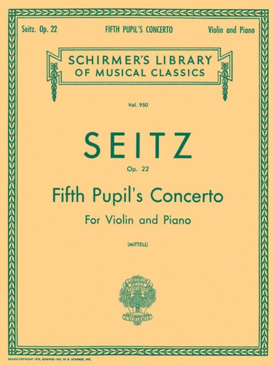Seitz - Pupils Concerto No 5 In D Op 22 Violin/Piano (Softcover Book)